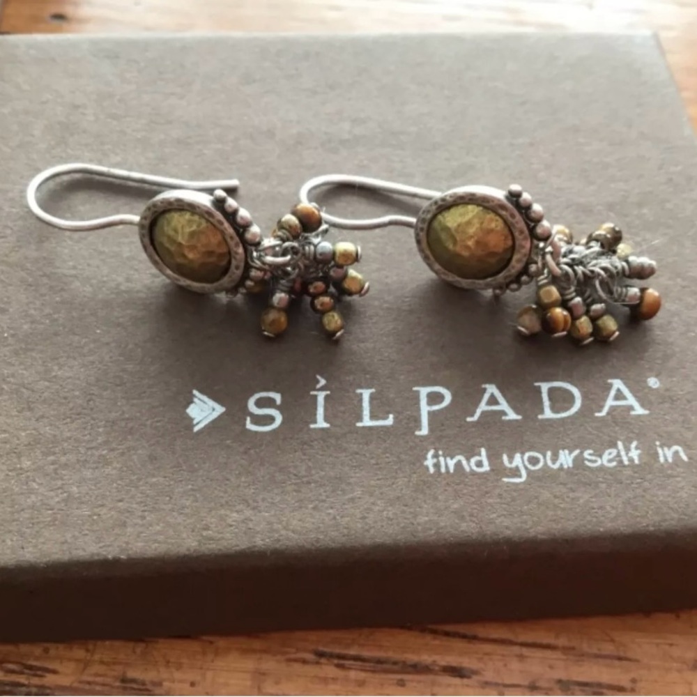 Silpada Vintage RARE Sterling Brass Tigers Eye Pearl & Seed Bead Earrings